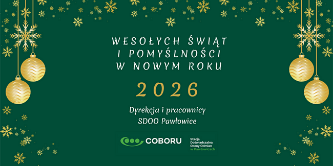 wesołych świąt i pomyślności w Nowym Roki 2026. Dyrekcja i pracownicy SDOO Pawłowice